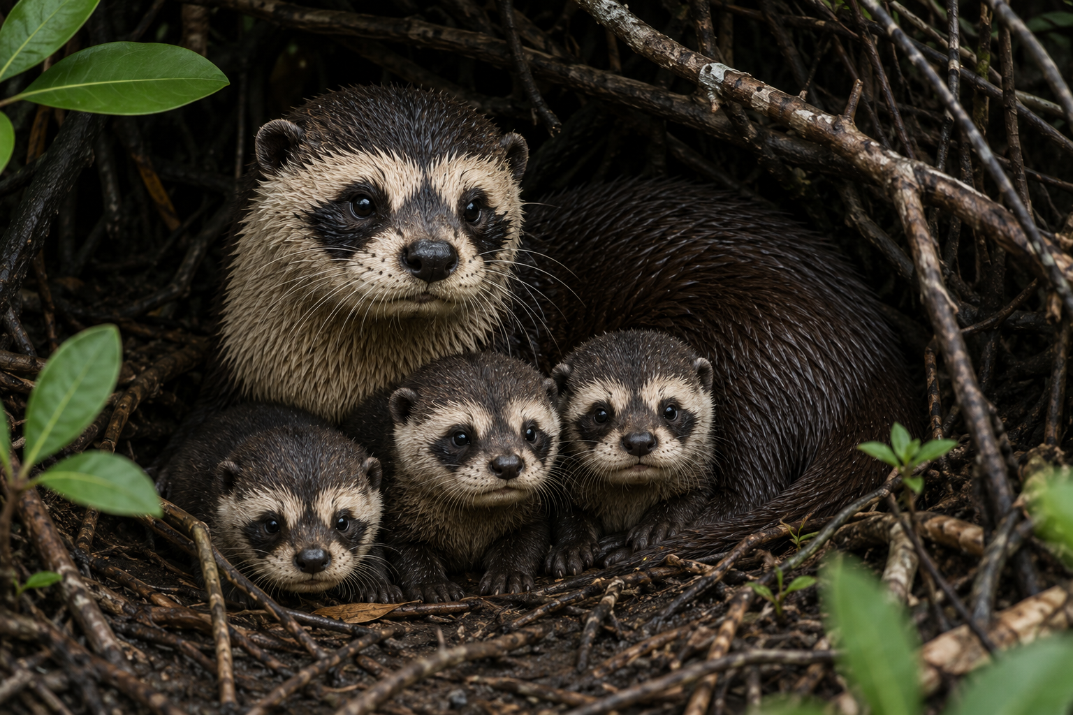 Lianhua pandaloutre in mangrove habitat